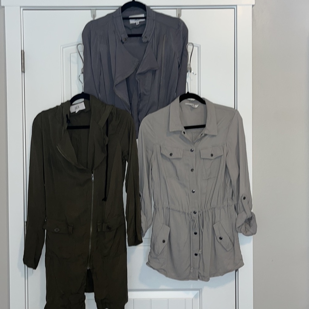Collection of 3 Jack for BB Dakota Jackets.  Forest green, Steel Grey, and Taupe